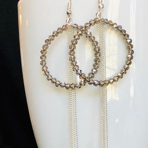 Sparkle Hoop & Chain Dangle Earrings in Champagne