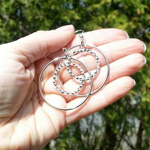 Silver Hoop Dangle Earrings