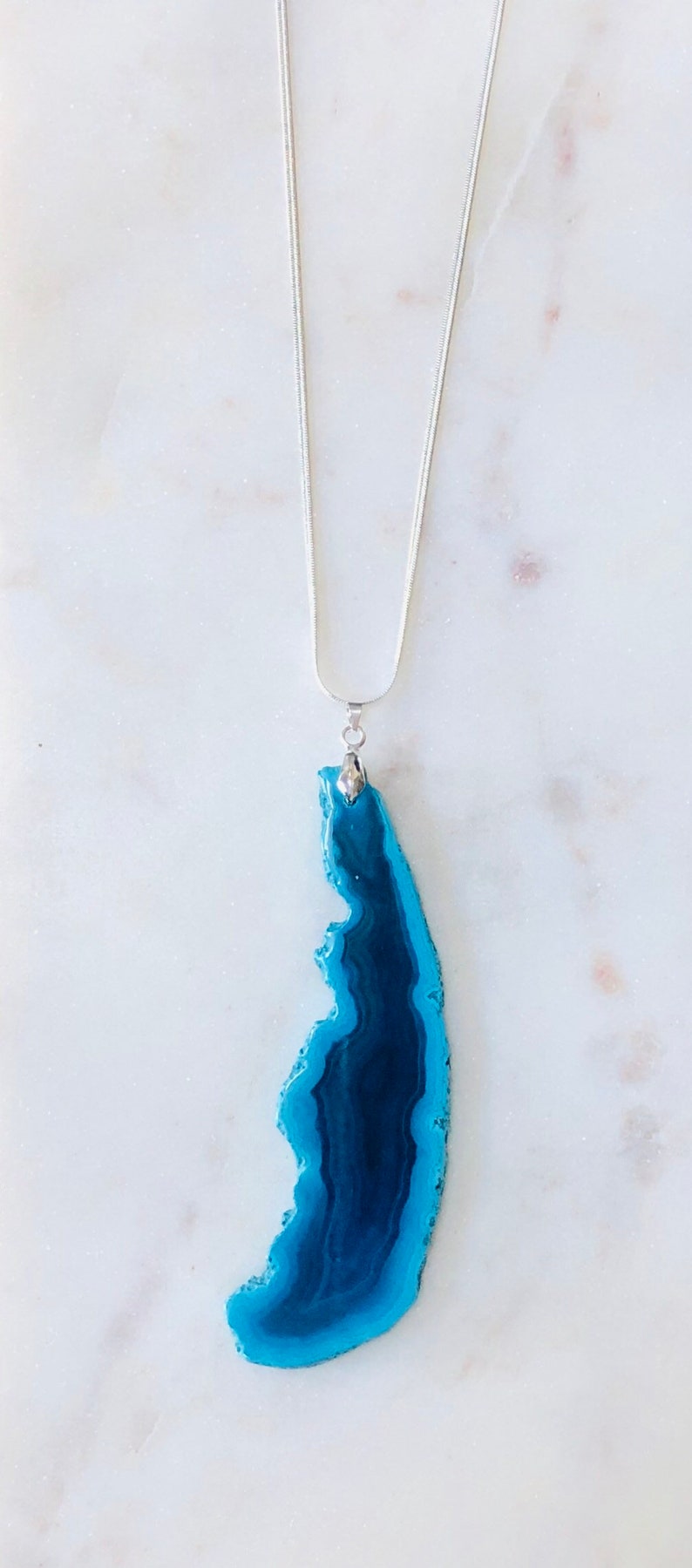 Blue Agate Slice Pendant