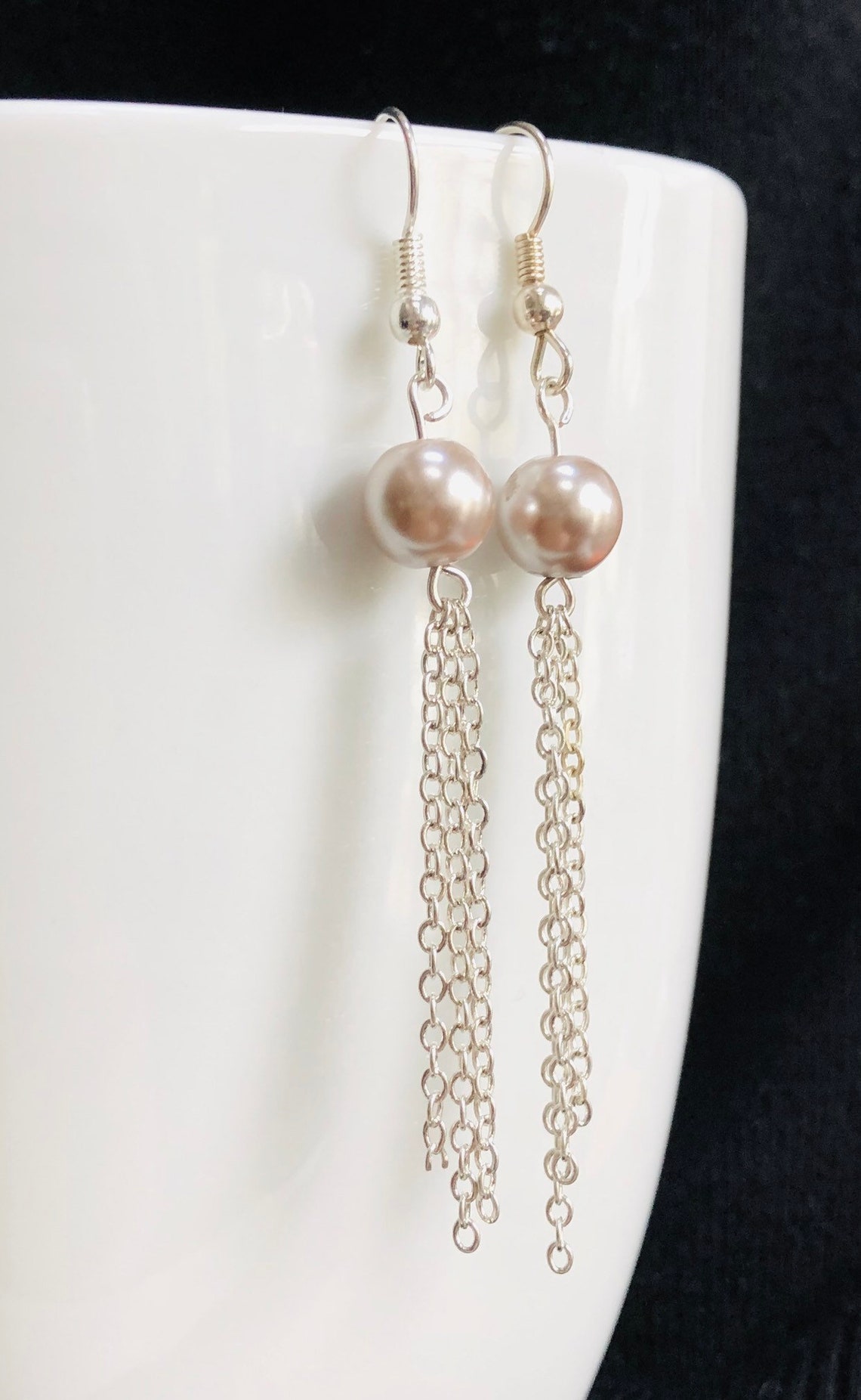 Champagne Pearl Drop Earrings Etsy