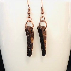 Boho Holz Speer & Kupfer Ohrringe
