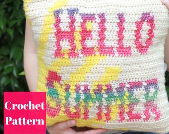Summer Crochet Pillow Pattern, Crochet Pillow Cover, Crochet Home Decor, Tapestry Crochet, Easy Crochet Pattern, Modern Crochet