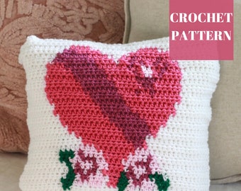 Modello per cuscino di San Valentino all'uncinetto, cuore all'uncinetto, fodera per cuscino all'uncinetto, San Valentino all'uncinetto, cuscino a cuore all'uncinetto, uncinetto con intarsio