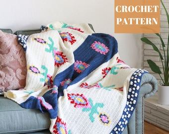 Crochet Blanket, Tapestry Crochet, Tapestry Crochet Blanket, Crochet Flower Throw, Crochet Blanket Pattern, Easy Crochet Pattern