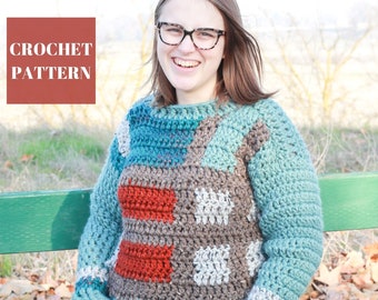 Tartan Plaid Crochet Sweater, Intarsia Crochet Sweater Pattern, Intarsia Crochet, Crochet Sweater Pattern, Crochet Colorwork, Easy Crochet