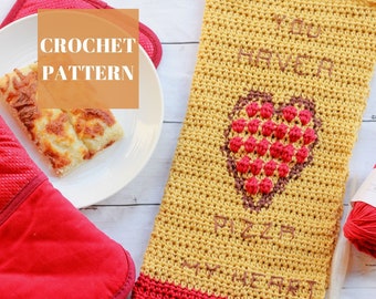 Pizza My Heart Towel, Crochet Towel Pattern, Crochet Pizza Pattern, Crochet Pizza Towel, Intarsia Crochet, Easy Crochet Pattern