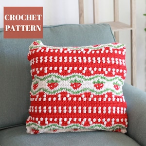 Crochet Pillow Cover, Crochet Summer, Strawberry Decor, Crochet Pillow Pattern, Easy Crochet Pattern, Crochet Pillow Pattern