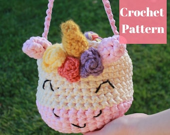 Crochet Unicorn Pattern, Crochet Unicorn Purse Pattern, Crochet Halloween Bag, Crochet Purse Pattern For Girl, Unicorn Bag