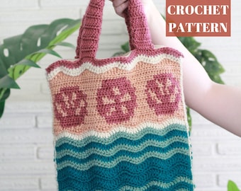 By The Shore Crochet Beach Bag Pattern, Crochet Tote Bag Pattern, Summer Crochet, Crochet Bag Pattern, Crochet Shell, Crochet Wave