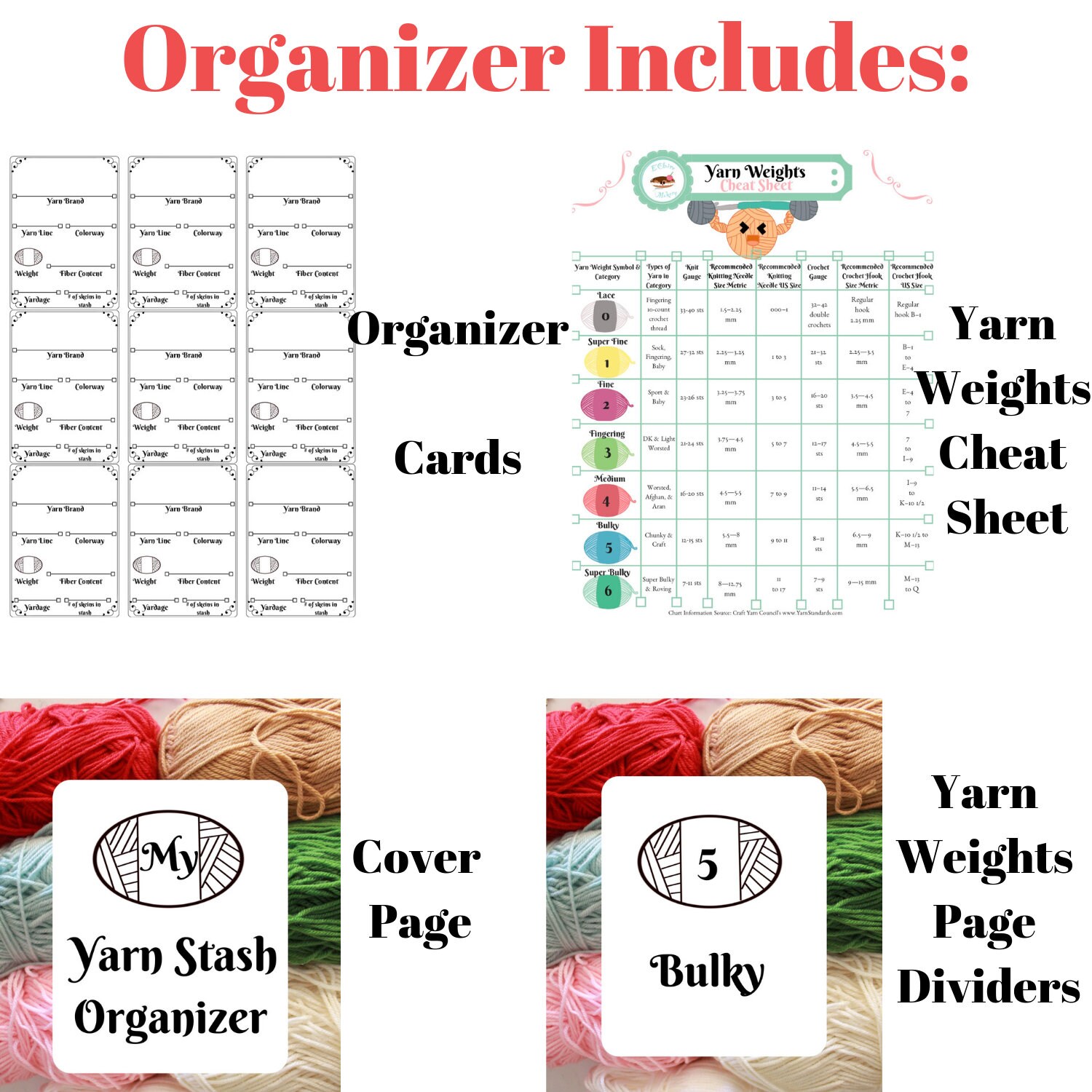 PRINTABLE Customizable Yarn Stash Organizer Cards PDF DIY Etsy