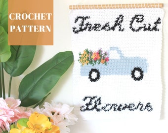 Fresh Cut Flowers Wall Hanging, Crochet Wall Hanging, Wall Hanging Pattern, Crochet Home Decor, Intarsia Crochet Pattern, Crochet Flowers