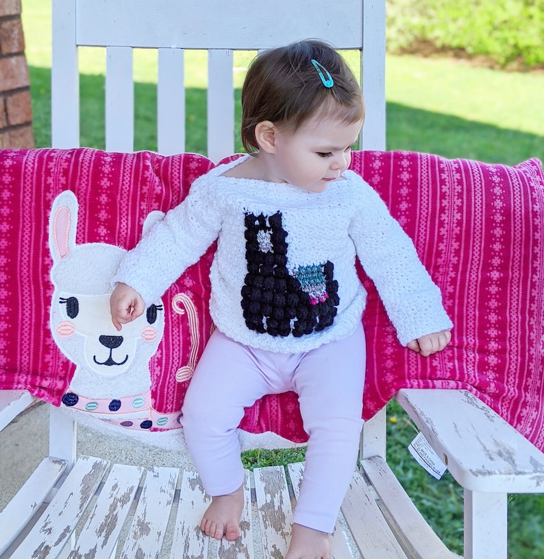 Crochet Llama Sweater, Crochet Sweater for Women, Crochet Sweater for Girls, Crochet Sweater Kids, Crochet Llama, Intarsia Crochet image 7