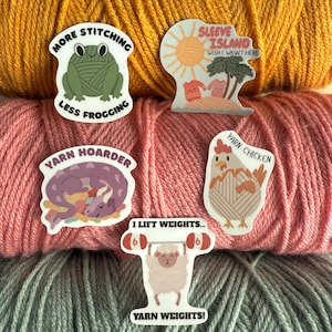 Mini-stickerpakket met garenthema - sticker gehaakt - sticker garen - sticker breien - gehaakt cadeau - breicadeau