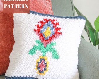 Almohada De Flores De Ganchillo, Patrón De Almohada De Ganchillo, Almohada De Ganchillo, Ganchillo Intarsia, Patrón De Ganchillo Intarsia, Patrón De Flores De Ganchillo