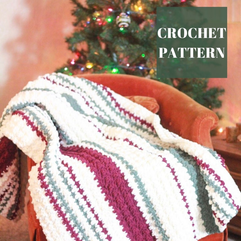 Crochet Chunky Blanket, Crochet Stripe Blanket Pattern, Crochet Blanket Pattern, Chunky Crochet Blanket Pattern image 1