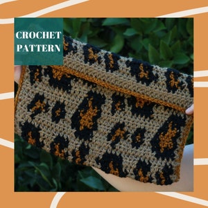 Crochet Leopard Clutch, Tapestry Crochet Purse Pattern, Crochet Clutch Pattern, Crochet Bag Pattern, Tapestry Crochet image 1