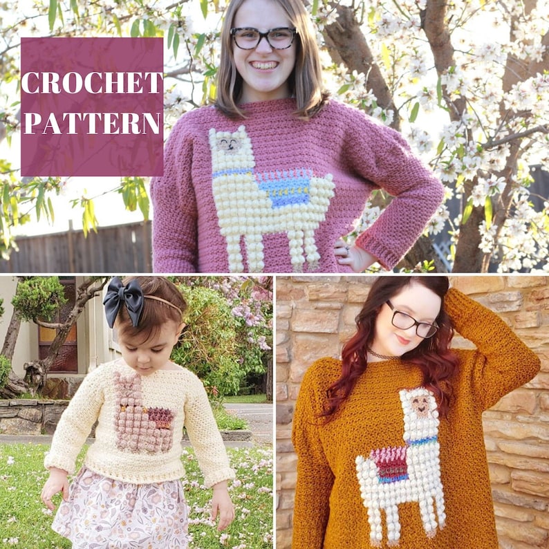 Crochet Llama Sweater, Crochet Sweater for Women, Crochet Sweater for Girls, Crochet Sweater Kids, Crochet Llama, Intarsia Crochet image 1