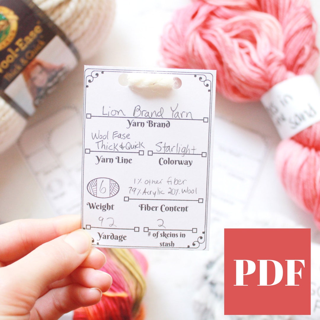 PRINTABLE - Customizable Yarn Stash Organizer Cards PDF, DIY Organizer ...
