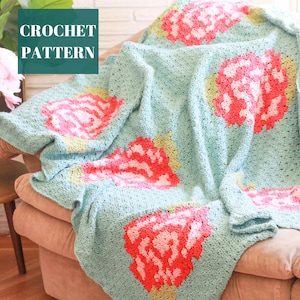 C2C Crochet Rose Blanket, C2C crochet blanket, C2C crochet pattern, Corner to Corner Crochet, Crochet Blanket Pattern