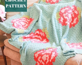 C2C Crochet Rose Blanket, C2C crochet blanket, C2C crochet pattern, Corner to Corner Crochet, Crochet Blanket Pattern