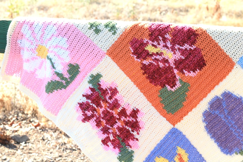 Flower Crochet Blanket, Tapestry Crochet, Tapestry Crochet Blanket, Crochet Flower Throw, Crochet Blanket Pattern, Easy Crochet Pattern image 5