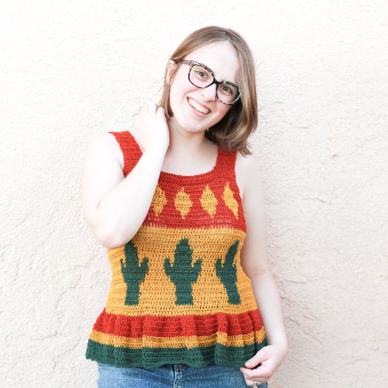 Crochet Cactus Top and Dress Pattern, Crochet Cactus Pattern, Crochet Peplum,Tapestry Crochet Top,Crochet Dress Pattern, Crochet Top Pattern image 2