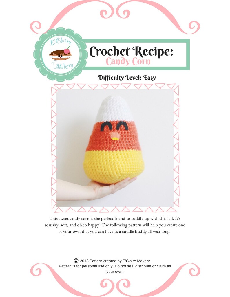 Jumbo Candy Corn Crochet Recipe PDF Pattern Amigurumi Crochet Toy Pattern Crochet Pattern Candy Corn Crochet Fall Crochet image 3