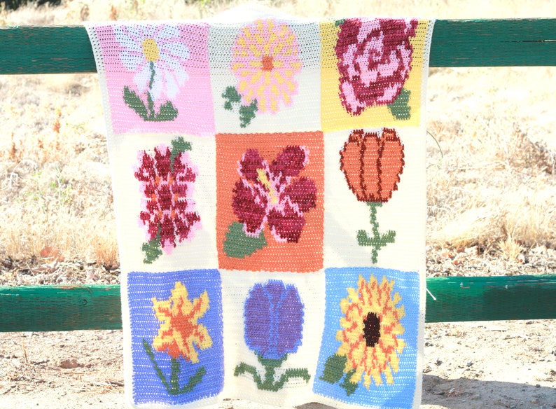 Flower Crochet Blanket, Tapestry Crochet, Tapestry Crochet Blanket, Crochet Flower Throw, Crochet Blanket Pattern, Easy Crochet Pattern image 4