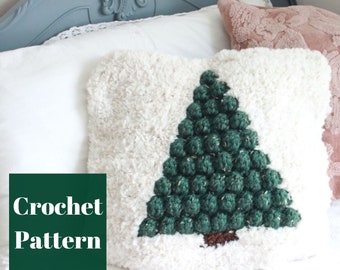 Crochet Pillow Cover, Crochet Christmas, Pine Tree Decor, Crochet Pillow Pattern, Easy Crochet Pattern, Crochet Pillow Pattern