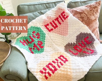 Conversation Heart Blanket, C2C Crochet Blanket, C2C Crochet Graphgan, Crochet Blanket Pattern, C2C Crochet Pattern, Crochet Heart Blanket