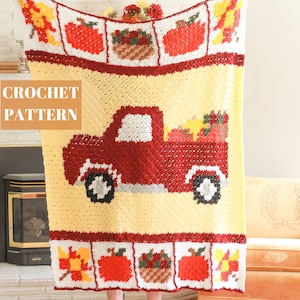 C2C Crochet Blanket, Corner to Corner Crochet, C2C Crochet Blanket, C2C Crochet Pattern, Crochet Pumpkin Truck Pattern