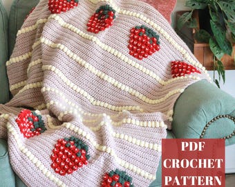 Crochet Strawberry Blanket Pattern, Tapestry Crochet Blanket, Crochet Blanket Pattern, Crochet Baby Blanket