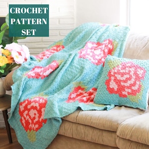 C2C Crochet Pattern Set, C2C crochet blanket, C2C crochet pillow, C2C crochet pattern, Corner to Corner Crochet, Crochet Blanket Pattern