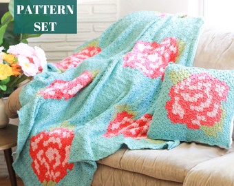 C2C Crochet Pattern Set, C2C crochet blanket, C2C crochet pillow, C2C crochet pattern, Corner to Corner Crochet, Crochet Blanket Pattern