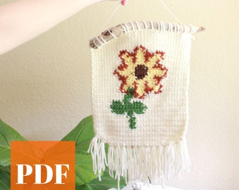 Crochet Wall Hanging, Crochet Wall Decor, Sunflower Decor, Crochet Pattern, Sunflower Wall Art, Tapestry Crochet