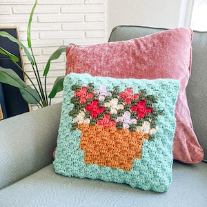 C2C Crochet Pillow Pattern, C2C Crochet Flower Pillow, C2C Crochet Pattern, Corner to Corner, Crochet Flower Pattern, Crochet Flower Pillow