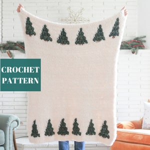 Crochet Pine tree Blanket, Crochet Tree Blanket Pattern, Crochet Blanket Pattern, Chunky Crochet Blanket Pattern, Crochet Faux Fur Yarn