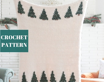 Crochet Pine tree Blanket, Crochet Tree Blanket Pattern, Crochet Blanket Pattern, Chunky Crochet Blanket Pattern, Crochet Faux Fur Yarn
