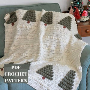 Bobble Forest Blanket Crochet Pattern - Intarsia Crochet Christmas Tree Blanket Pattern for the Holidays