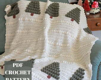 Bobble Forest Blanket Crochet Pattern - Intarsia Crochet Christmas Tree Blanket Pattern for the Holidays