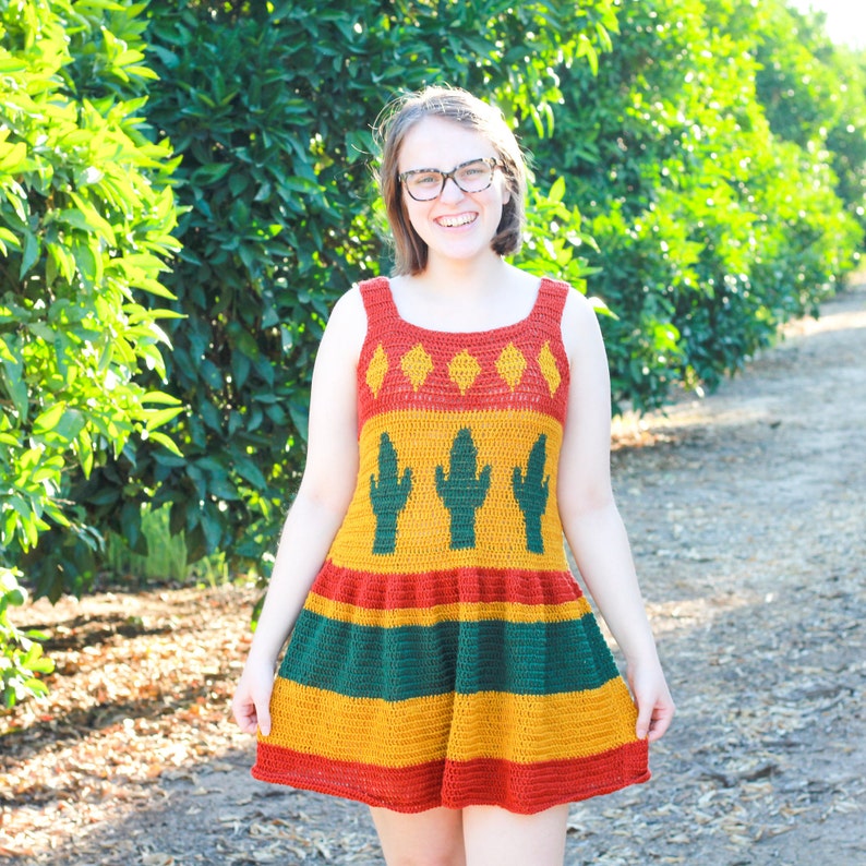 Crochet Cactus Top and Dress Pattern, Crochet Cactus Pattern, Crochet Peplum,Tapestry Crochet Top,Crochet Dress Pattern, Crochet Top Pattern image 3