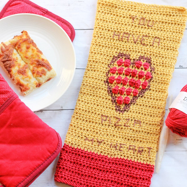 Pizza My Heart Towel, Crochet Towel Pattern, Crochet Pizza Pattern, Crochet Pizza Towel, Intarsia Crochet, Easy Crochet Pattern image 2