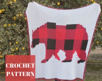 Crochet Bear Blanket, C2C Blanket Pattern, C2C Graphgan Pattern, C2C Crochet Patterns, Crochet Plaid Blanket, C2C Crochet Blanket