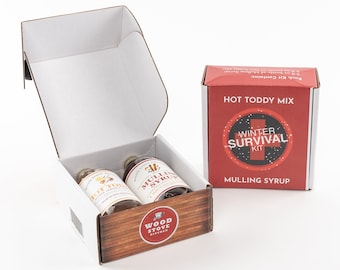 Winter Survival Kit - 8oz bottle of Hot Toddy Mix and 8oz bottle of Mulling Syrup, Wood Stove Kitchen