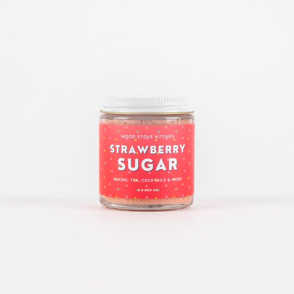 Strawberry Sugar - Flavored Sugar for Baking, Coffee/Tea, Cocktails & More from Wood Stove Kitchen, 3.8 net oz