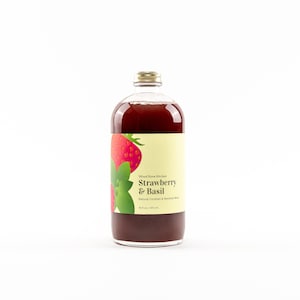 Wood Stove Kitchen Strawberry & Basil Cocktail and Mocktail Mixer (10-15 drinks per bottle), 16oz