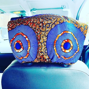 Ankara and satin car headrest covers