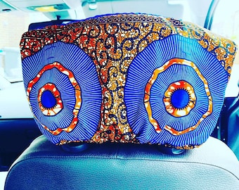 Ankara and satin car headrest covers