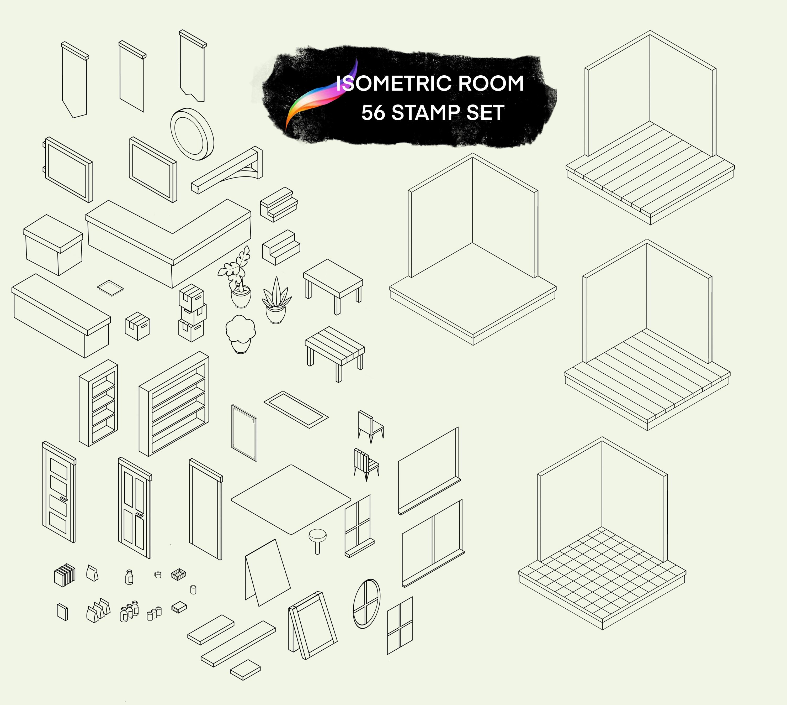 Isometric Room Stamp Brush Set for Procreate - Etsy