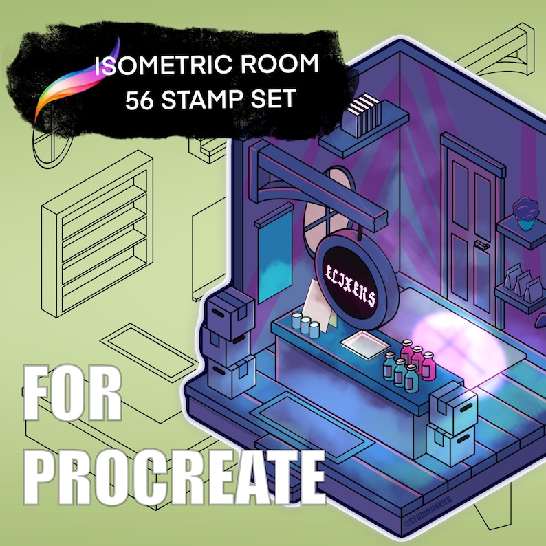 Isometric Room Stamp Brush Set for Procreate - Etsy
